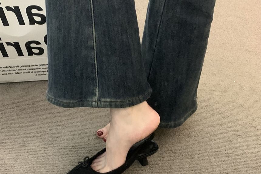 Heel Kitten Slingback Pointy Bow Sandals