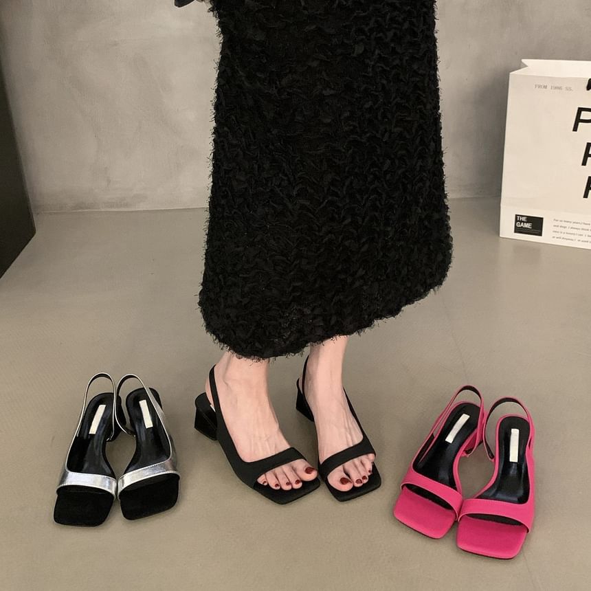 Sandals Slingback Square-Toe Heel Chunky