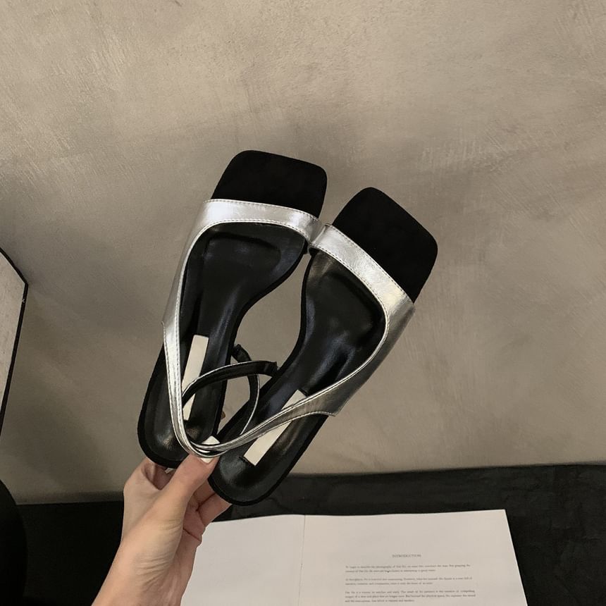 Sandals Slingback Square-Toe Heel Chunky