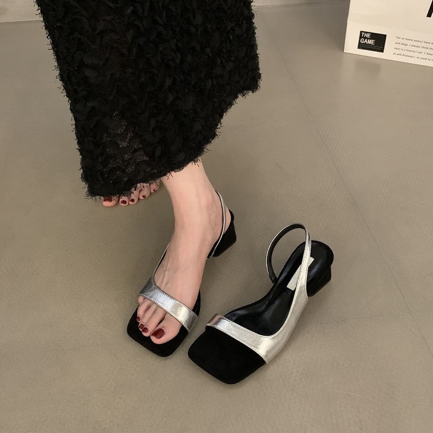 Sandals Slingback Square-Toe Heel Chunky