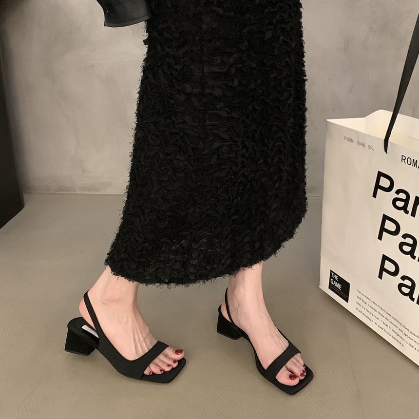 Sandals Slingback Square-Toe Heel Chunky