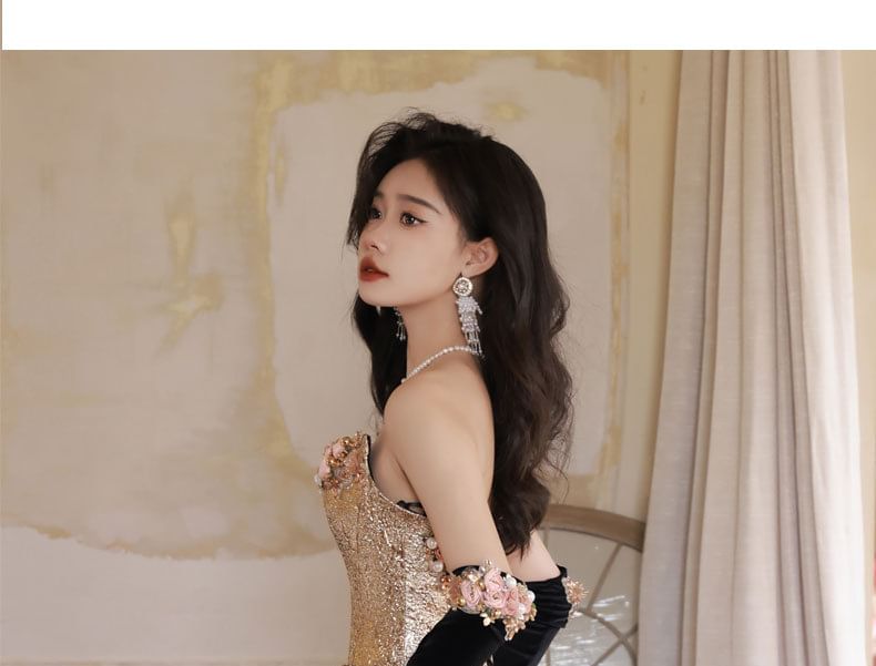 Accent Bead Gloves Gown Set Ball Flower /