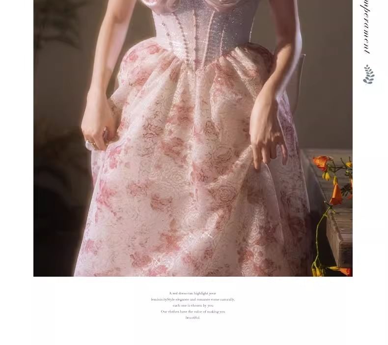 Print Accent A-Line Back Floral Off-Shoulder Evening Bow Gown Butterfly