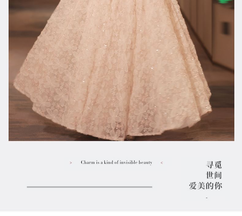 Jacquard Neck Fringed Pearl Collar A-Line Dress Evening Floral Faux Stand Halter