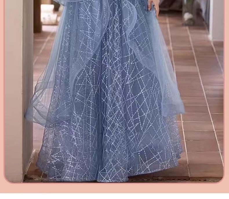 Sequin Off-Shoulder Evening Floral A-Line Gown Ruffle