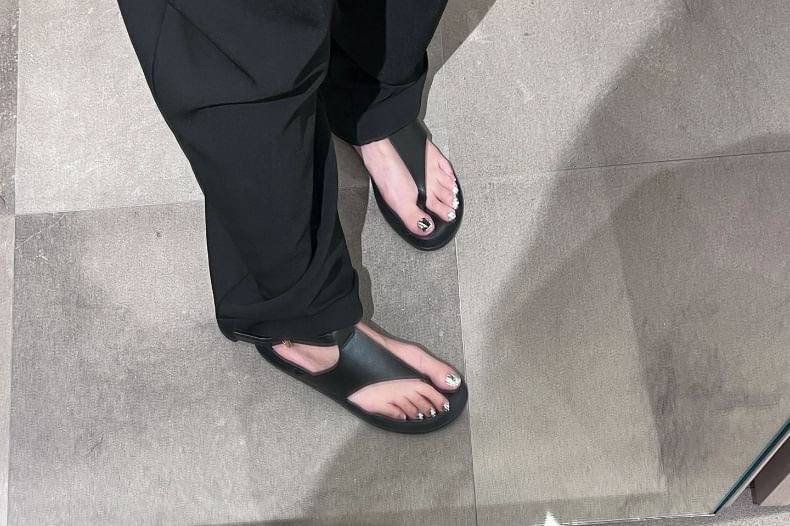 Thong Sandals Slingback Plain Leather Genuine