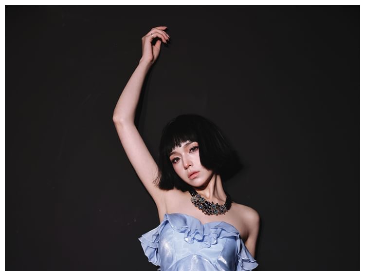 Evening Ruffle Slit Tube Gown Plain Mermaid