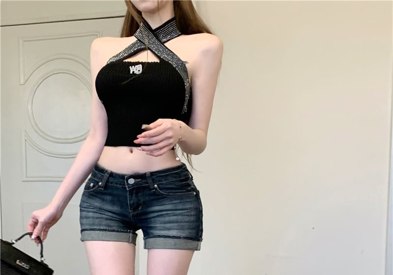 Denim Hot Hem Pants Low Rise Washed Roll Up