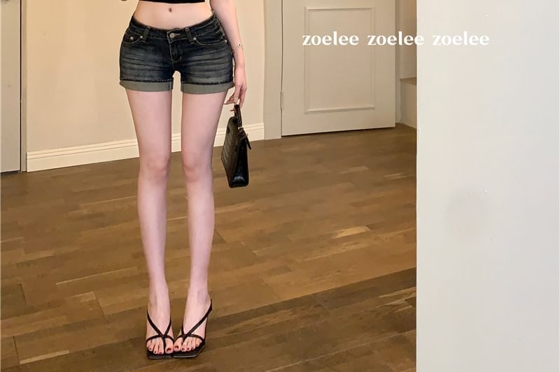 Denim Hot Hem Pants Low Rise Washed Roll Up