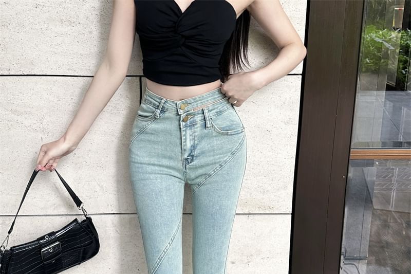 Jeans Rise High Flared Washed Cutout