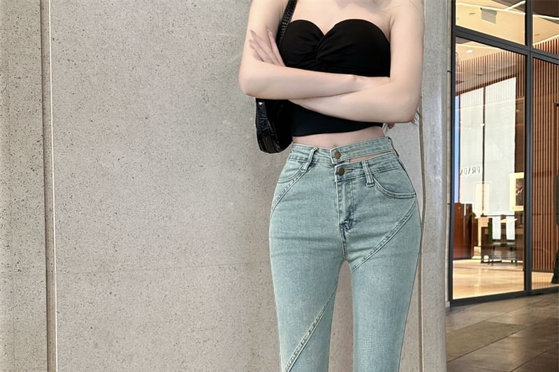 Jeans Rise High Flared Washed Cutout