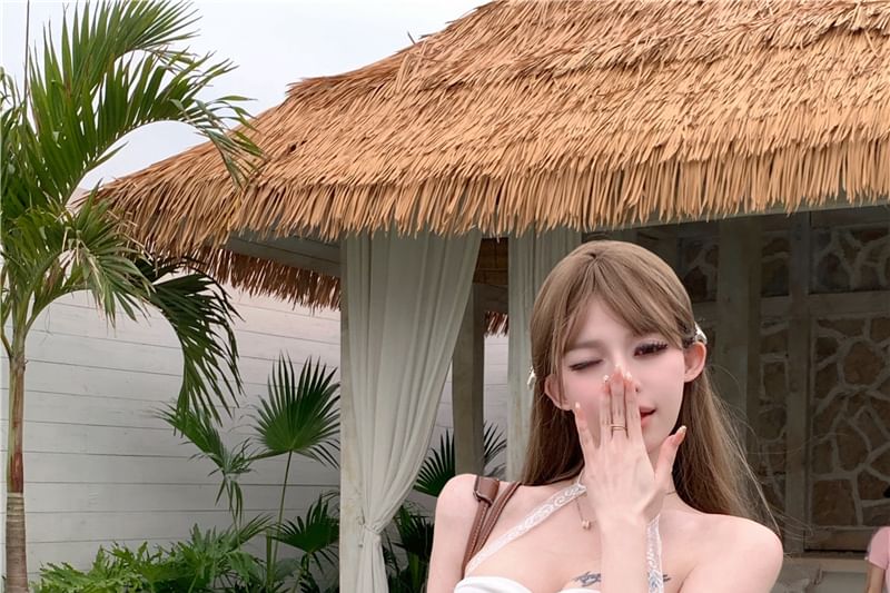 Lace Trim Low Denim Hot Rise Washed Pants