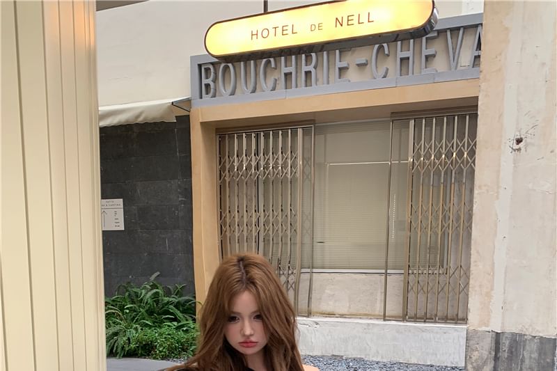 Contrast Pullover Waist Off-Shoulder Trim Plain / Drawstring