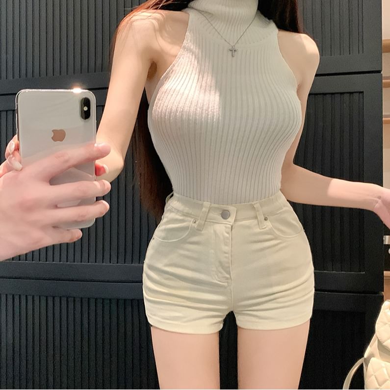 High Pants Denim Plain Waist Hot