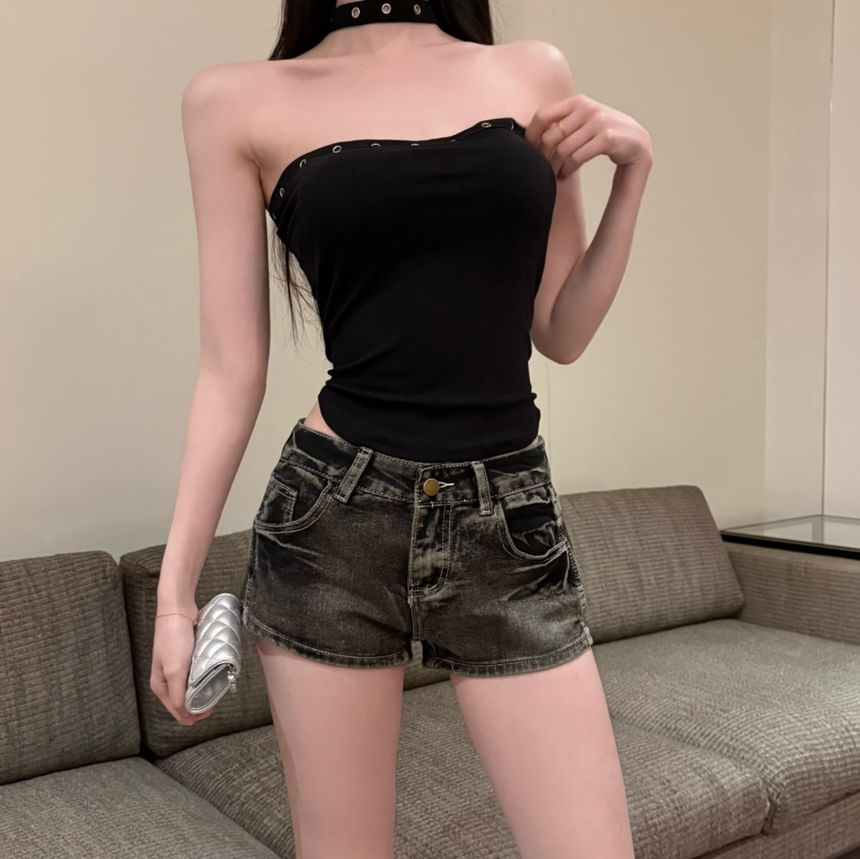 Low Hot Denim Washed Rise Pants