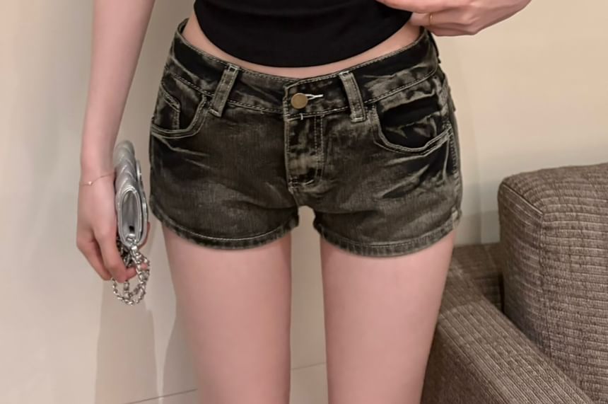 Low Hot Denim Washed Rise Pants