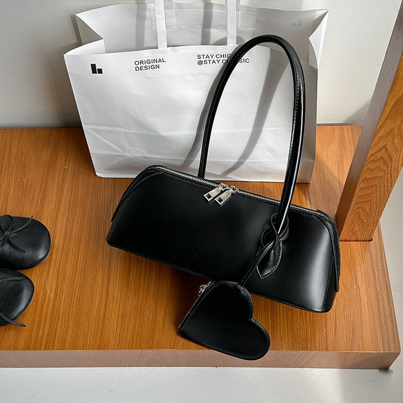 Bag Coin Heart Purse Set: Faux Leather Shoulder +