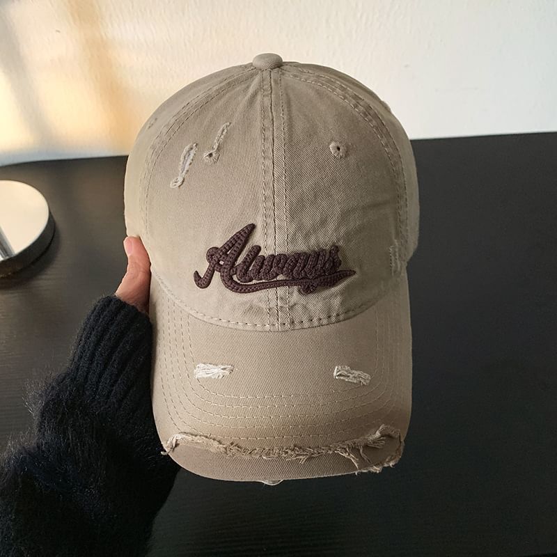 Lettering Applique Distressed Baseball Cap