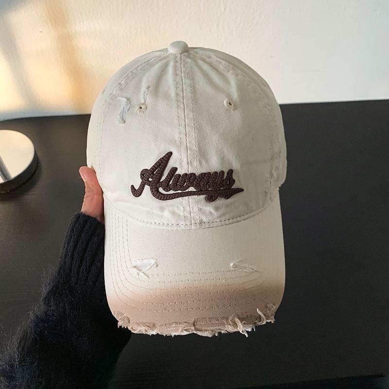 Lettering Applique Distressed Baseball Cap