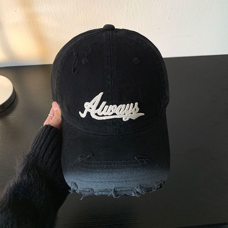 Lettering Applique Distressed Baseball Cap