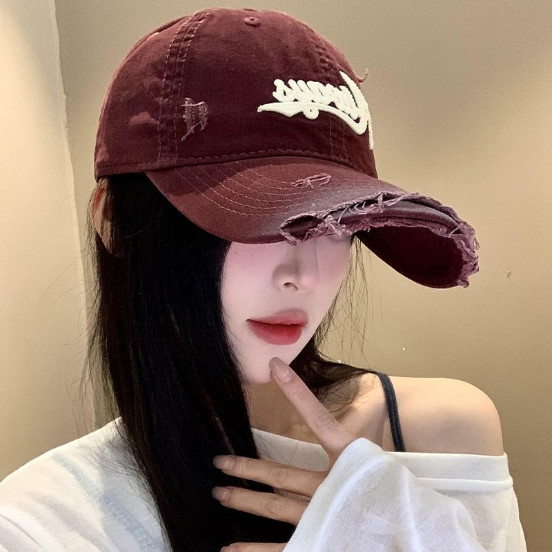 Lettering Applique Distressed Baseball Cap