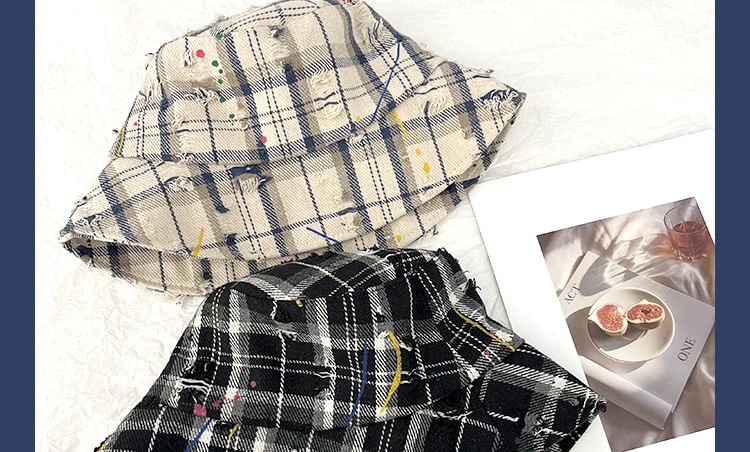 Plaid Distressed Bucket Hat
