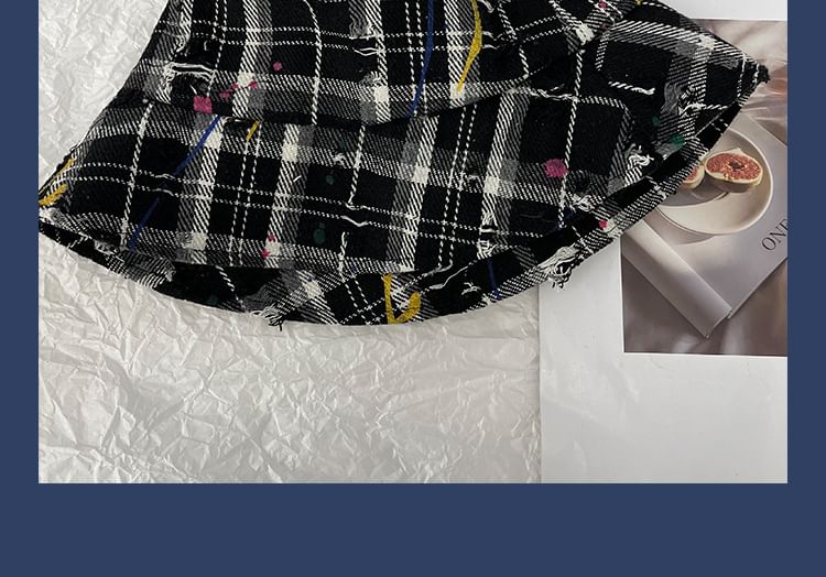 Plaid Distressed Bucket Hat