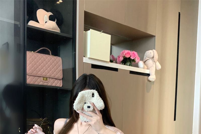 Plain Lace Top Spaghetti Mini Knit / Bow Trim Bodycon Neck Strap Dress Long-Sleeve Scoop