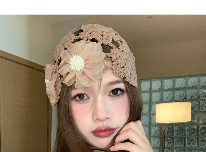 Floral Knit Bonnet Hat