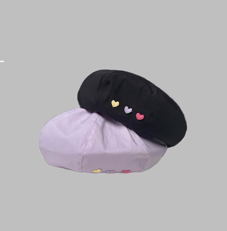 Heart Embroidered Beret Hat