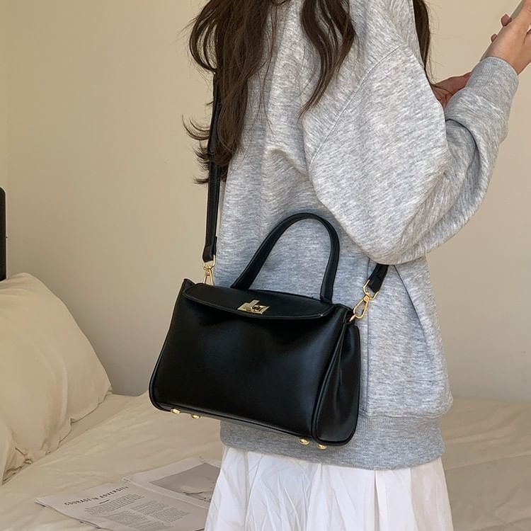 Leather Bag Faux Twist Lock Crossbody