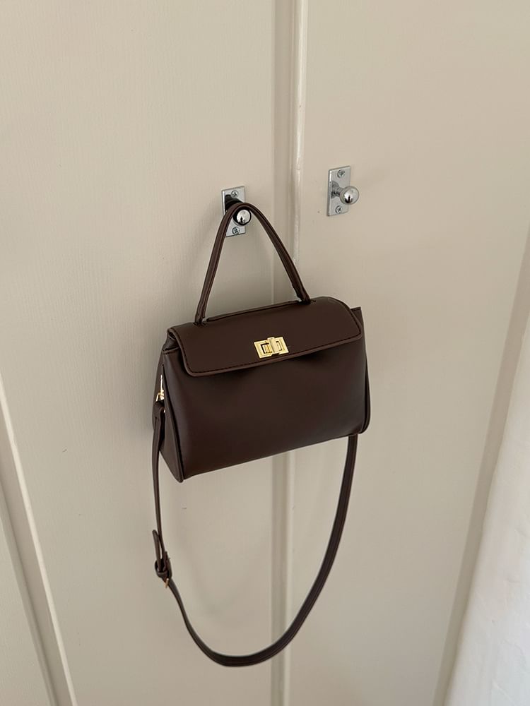 Leather Bag Faux Twist Lock Crossbody