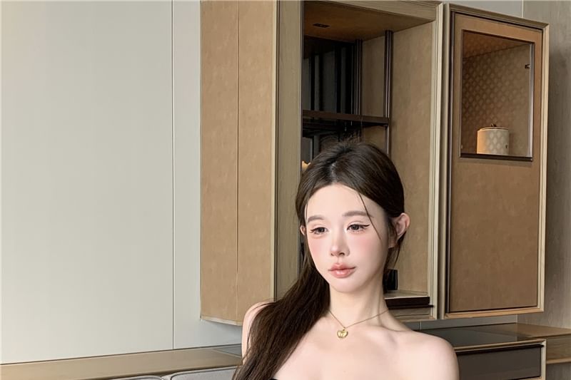 Buckled Mini Dress Plain A-Line Tube