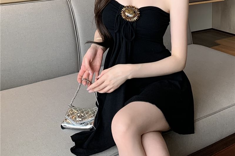 Buckled Mini Dress Plain A-Line Tube