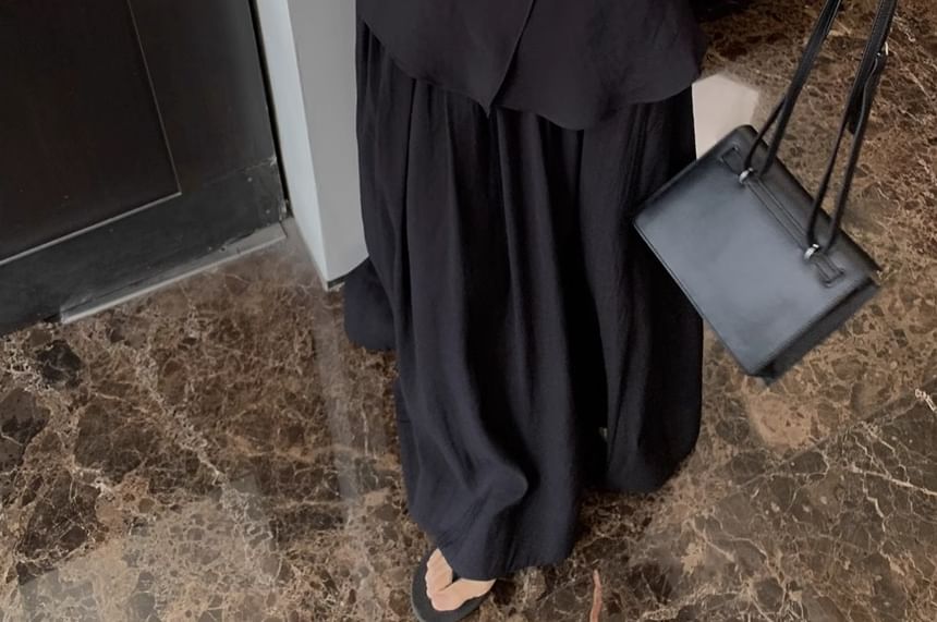 A-Line Plain Elastic Skirt Tank + Top Asymmetrical V-Neck Set: Waist Maxi