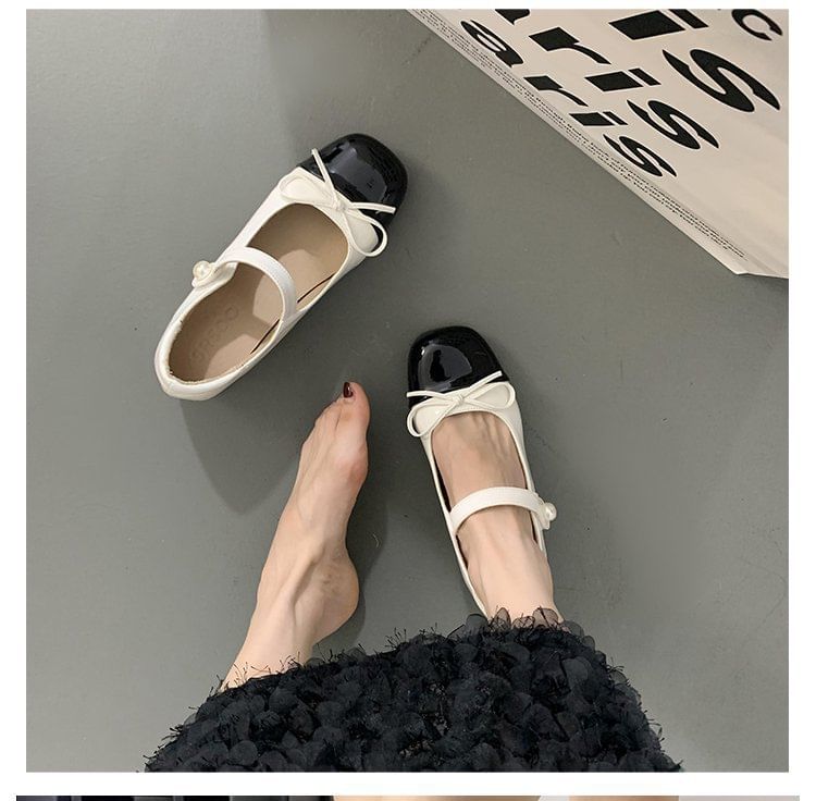 Block Mary Jane Tone Ribbon Pumps Heel Two