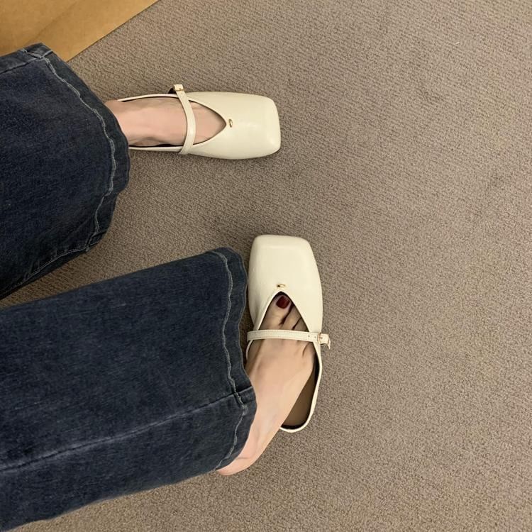 Toe Mules Square Leather Faux