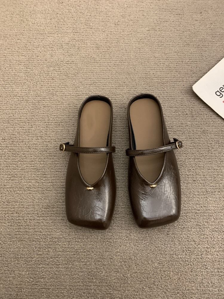 Toe Mules Square Leather Faux