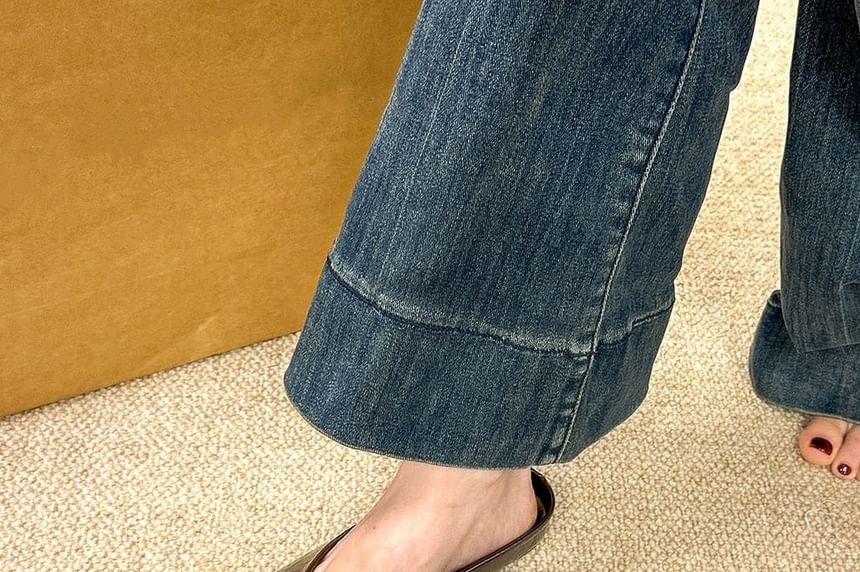 Square Faux Mules Toe Leather