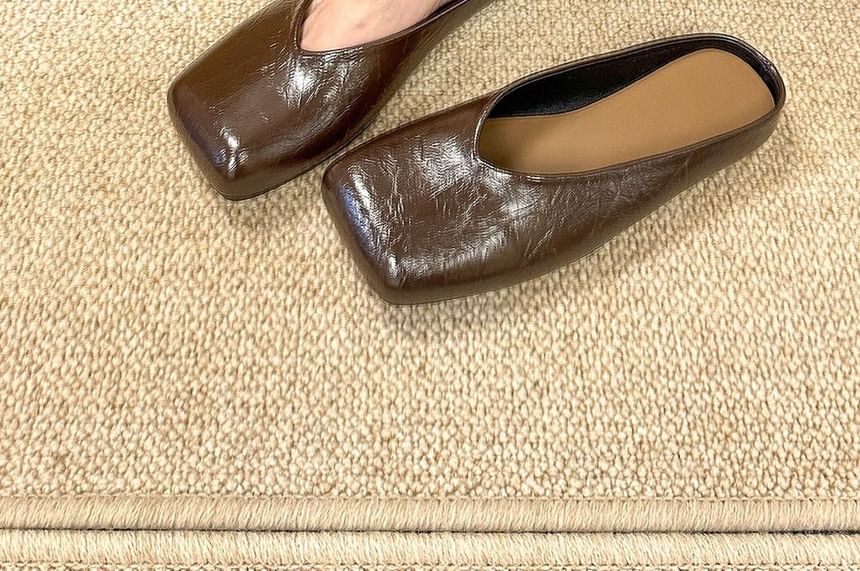 Square Faux Mules Toe Leather
