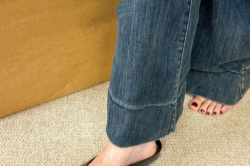 Square Faux Mules Toe Leather