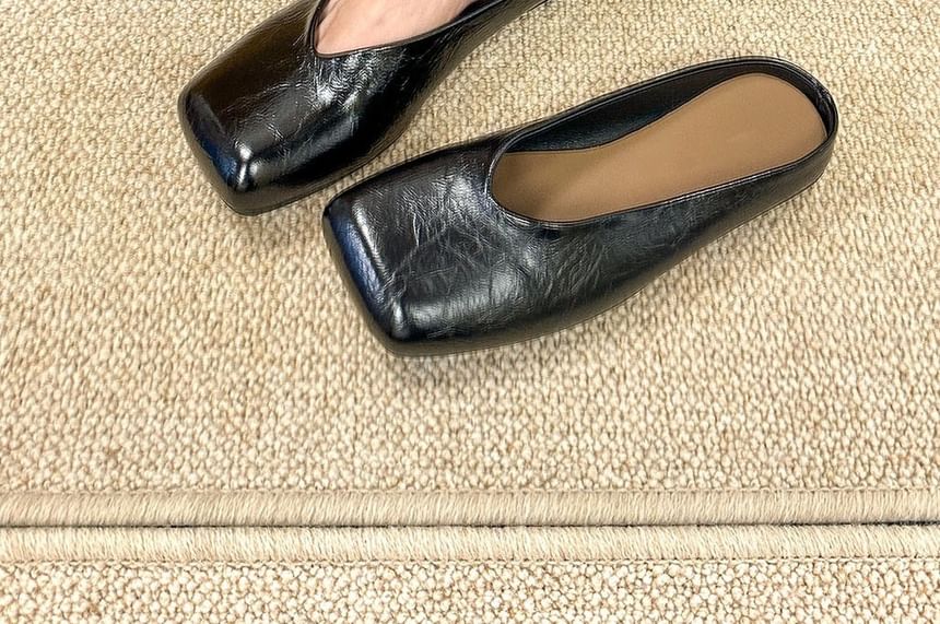 Square Faux Mules Toe Leather