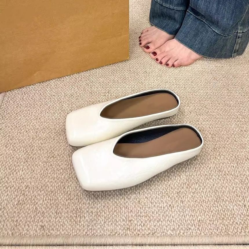 Square Faux Mules Toe Leather