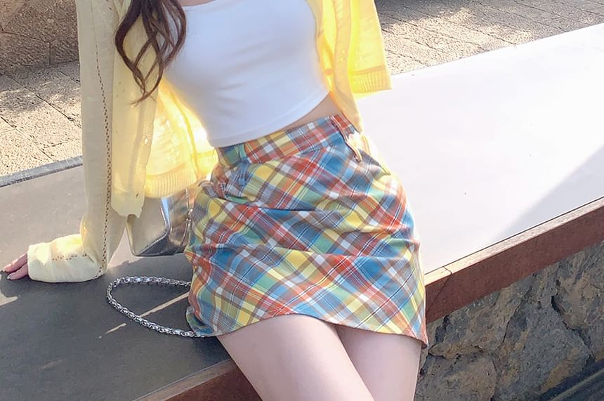 Crew Crop Neck Perforated Cardigan Plain Button-Up