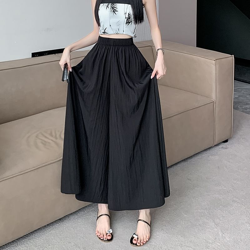 Cropped Waist Plain High Culottes