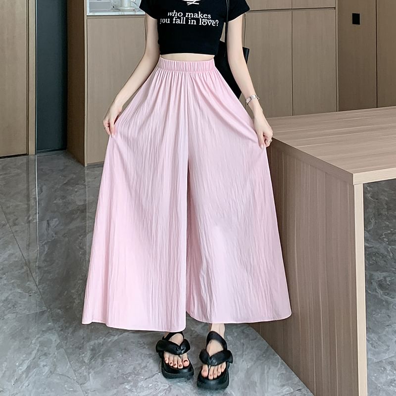 Cropped Waist Plain High Culottes