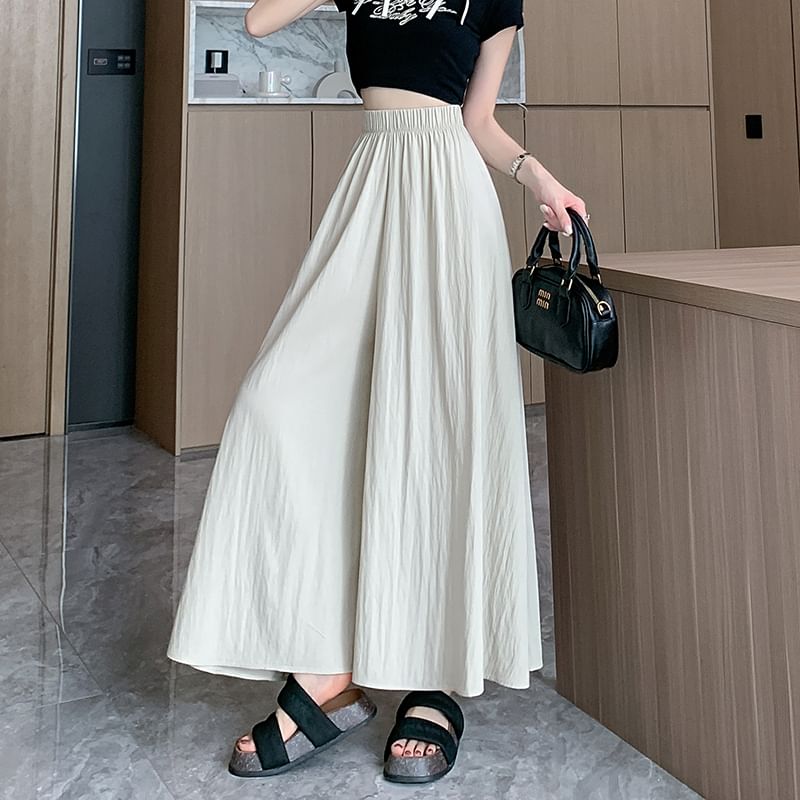Cropped Waist Plain High Culottes