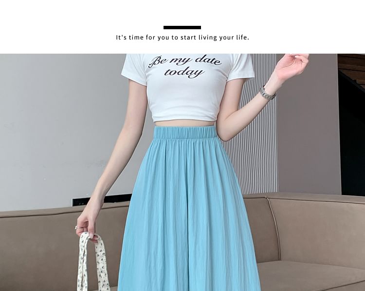 Cropped Waist Plain High Culottes