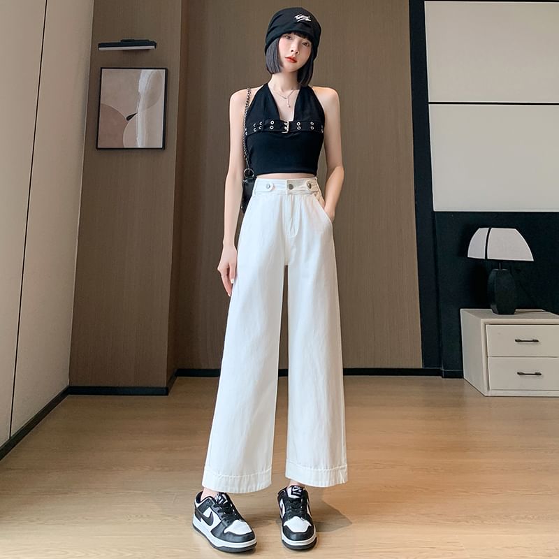 Waist Wide Jeans Cropped Leg (Various Washed Designs) High