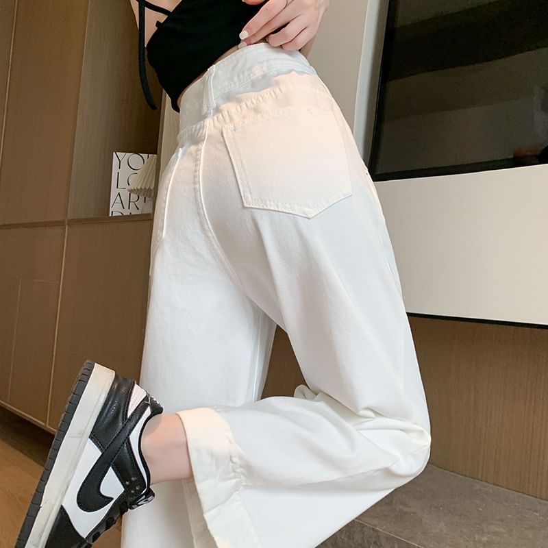 Waist Wide Jeans Cropped Leg (Various Washed Designs) High